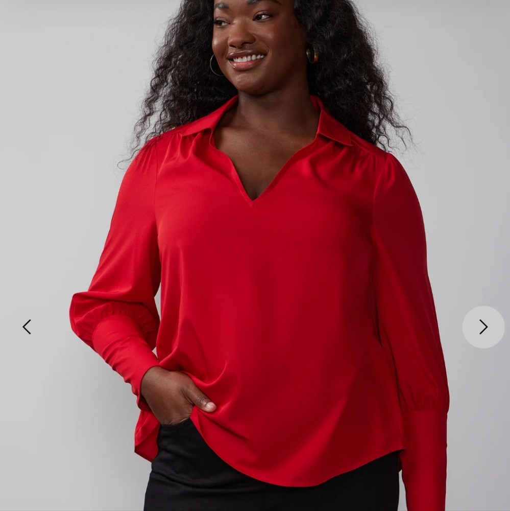NY&C Plus High Cuff Puff Sleeve Top red 1X